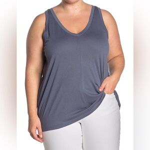 Grey Blue V Neck Tank Cotton Blend Women's Summer Casual